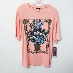 Linda Lori Women's Vintage Peach Floral Short Sleeve Top Blouse Tee Shirt